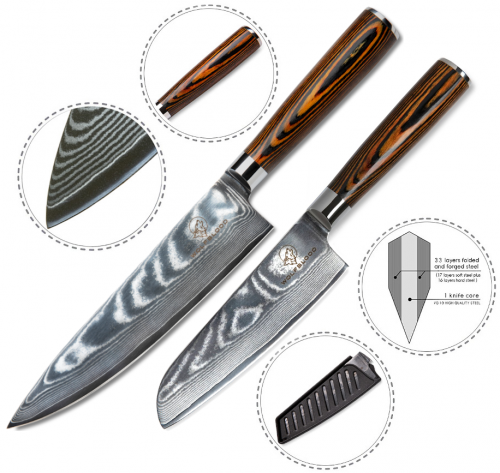 Wolfblood Zeuß Set Santoku Damastmesser Küchenmesser LH Lifestyle Kochmesser